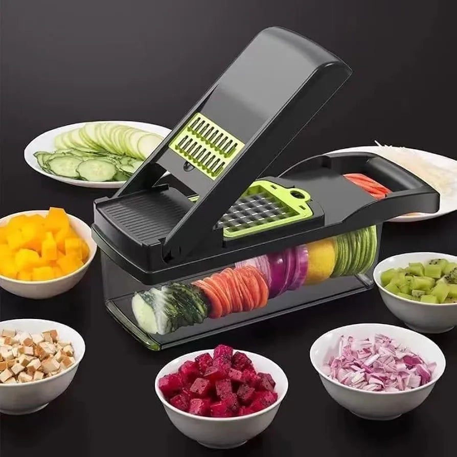 16-blade manual food chopper with transparent try