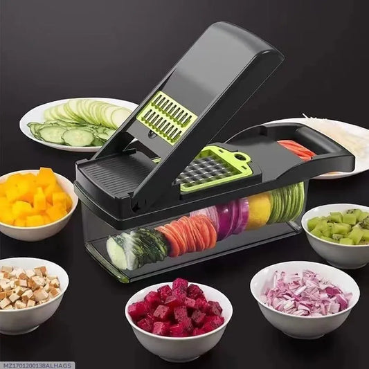 16-blade manual food chopper with transparent try