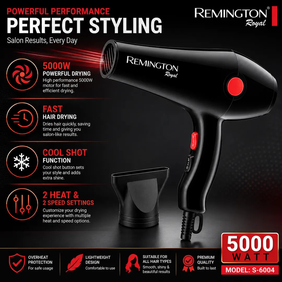 Remington Royal S-6004 5000W Hair Dryer – Black