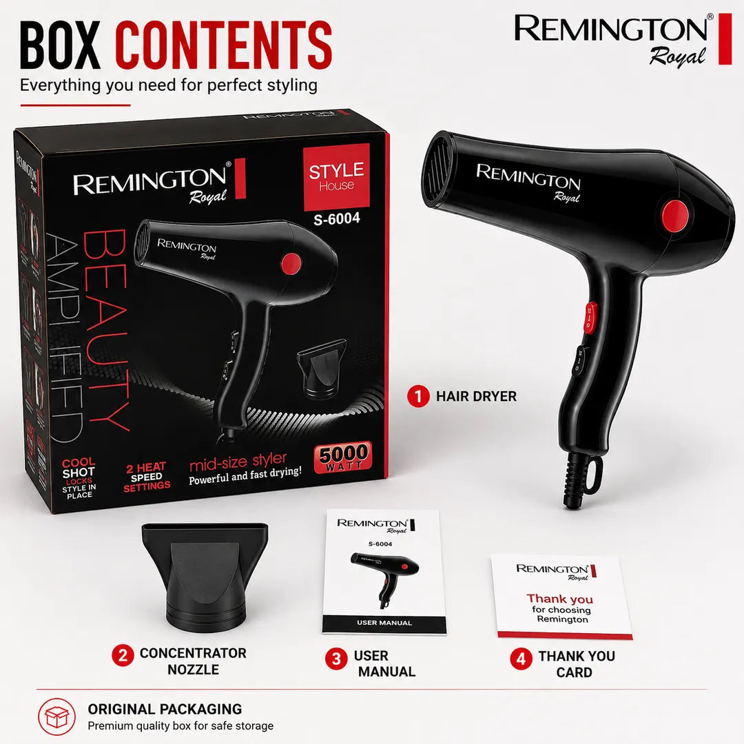 Remington Royal S-6004 5000W Hair Dryer – Black