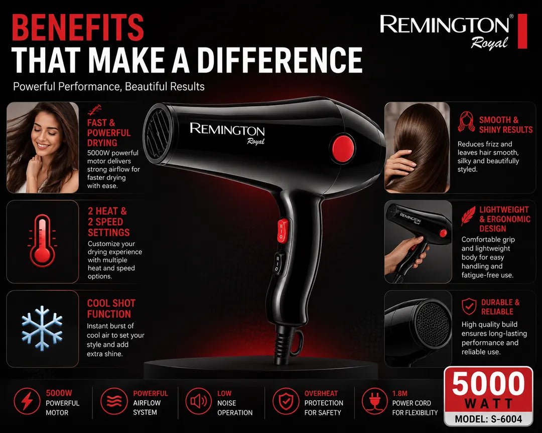 Remington Royal S-6004 5000W Hair Dryer – Black